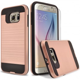 Samsung Galaxy S6 Case, 2-Piece Style Hybrid Shockproof Hard Case Cover with [Premium Screen Protector] Hybird Shockproof And Circlemalls Stylus Pen (Rose Gold)